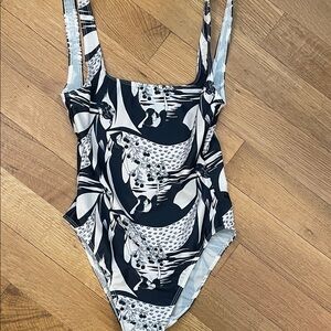 Reformation Navy & White One-Piece Swimsuit XS